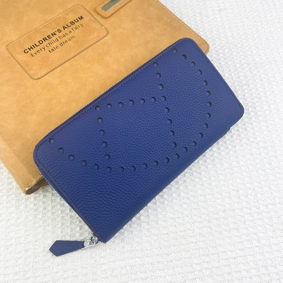 HERMES SILK'IN HOLED CLASSIC WALLET 20 COBALT GRAINED CALFSKIN