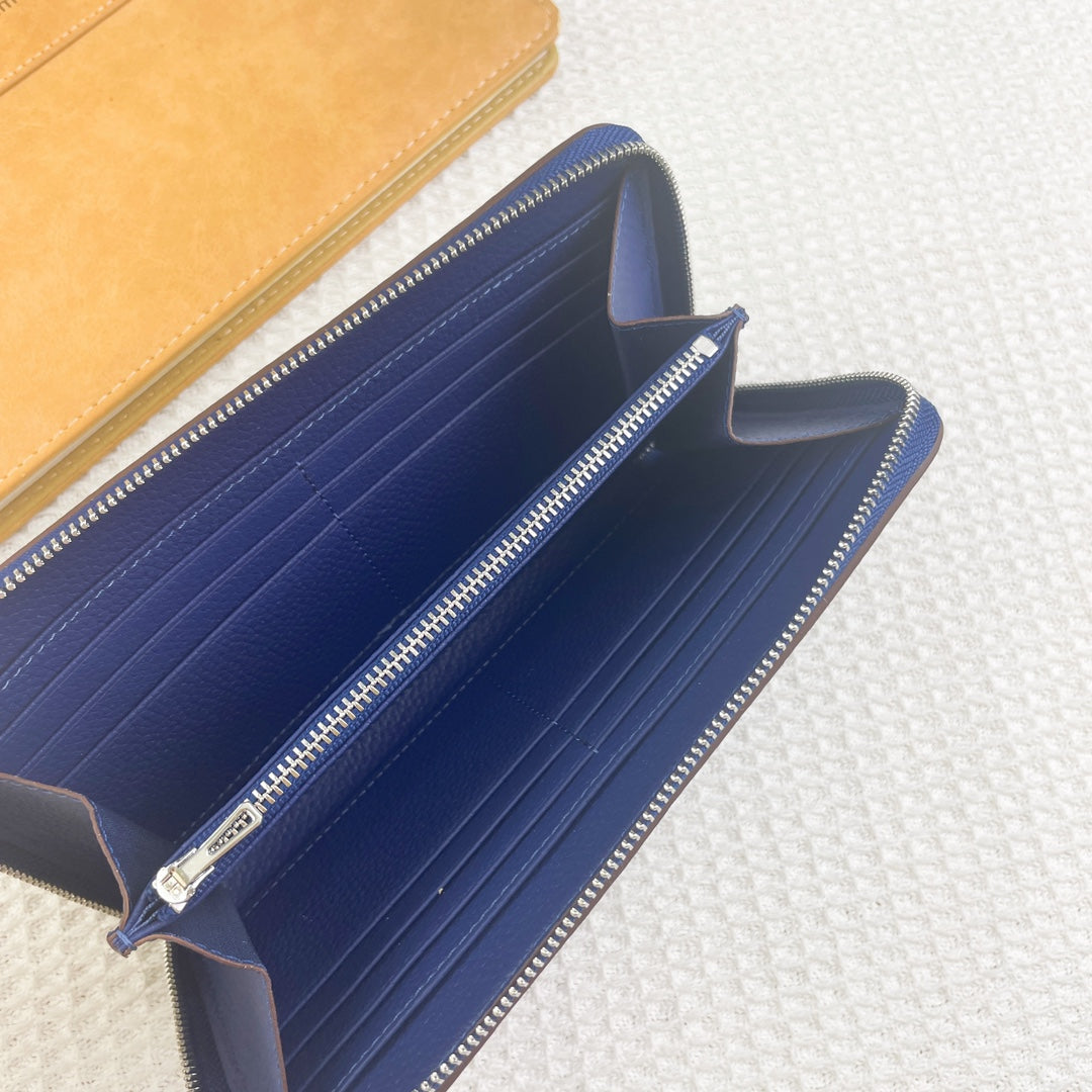 HERMES SILK'IN HOLED CLASSIC WALLET 20 COBALT GRAINED CALFSKIN