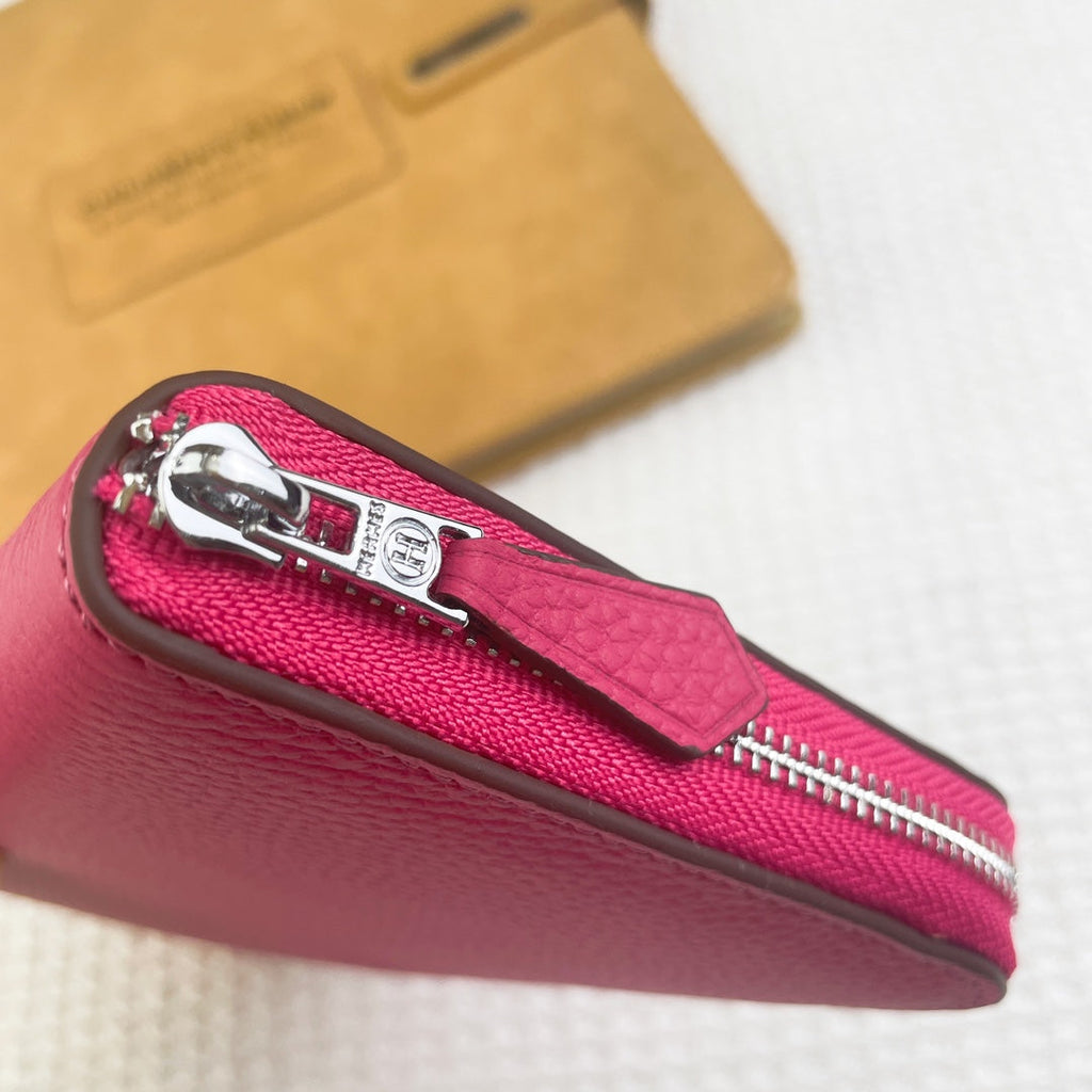 HERMES SILK'IN CLASSIC WALLET 20 RED PINK GRAINED CALFSKIN