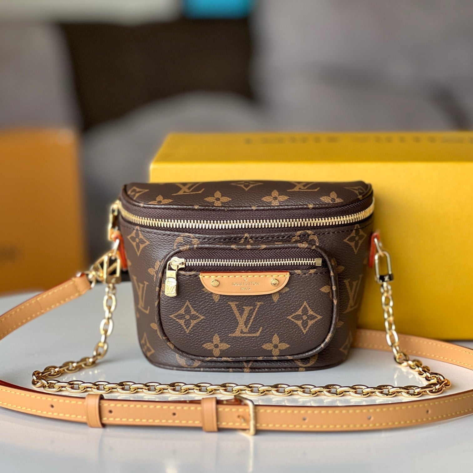 LOUIS VUITTON LV 25S MINI BUMBAG 17 IN BROWN MONOGRAM CALFSKIN GOLD HARDWARE