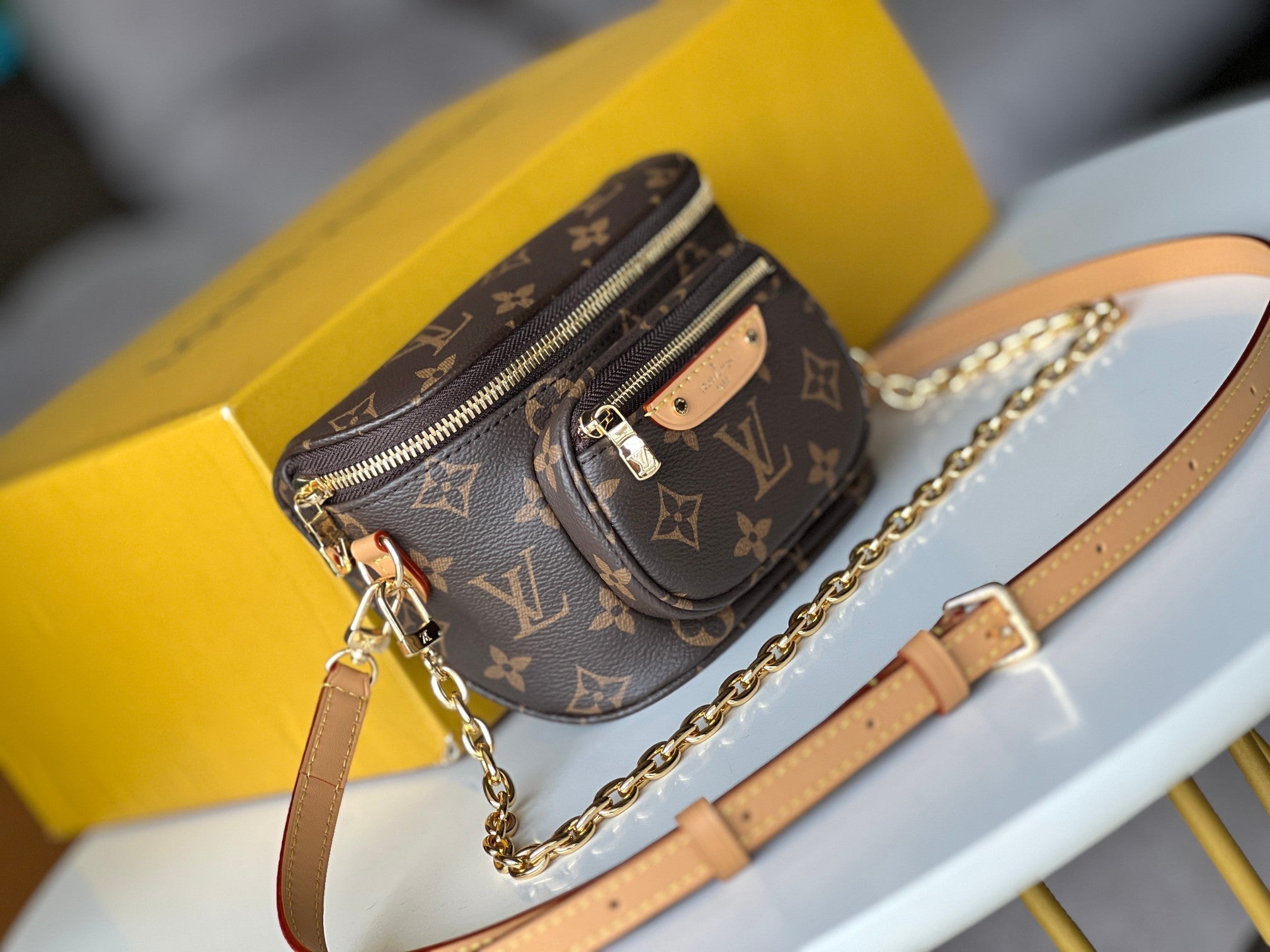 LOUIS VUITTON LV 25S MINI BUMBAG 17 IN BROWN MONOGRAM CALFSKIN GOLD HARDWARE
