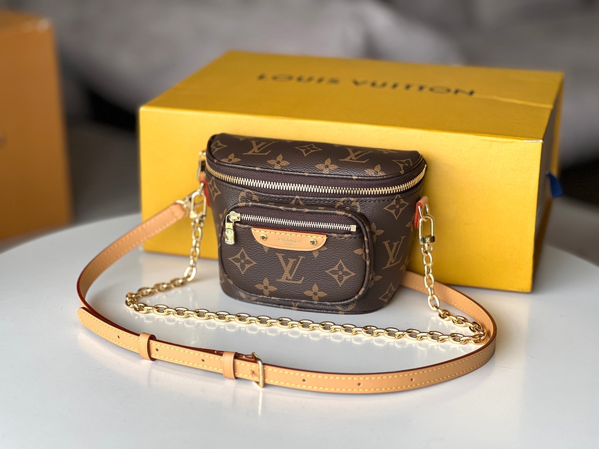 LOUIS VUITTON LV 25S MINI BUMBAG 17 IN BROWN MONOGRAM CALFSKIN GOLD HARDWARE