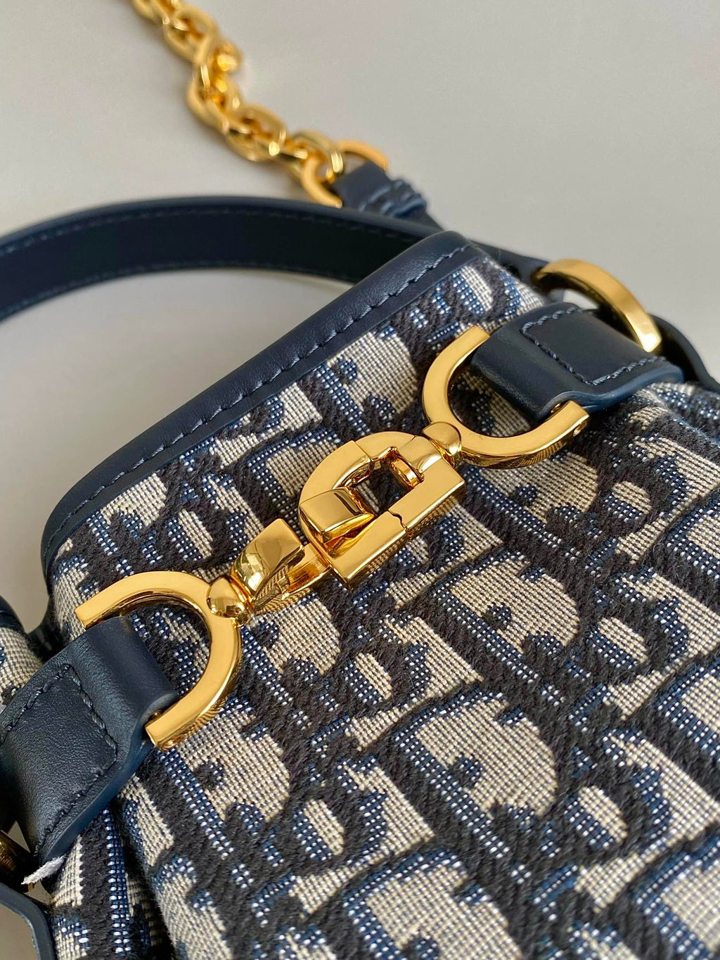 DIOR SMALL C'EST 18 IN BLUE CD-EMBOSSED OBLIQUE JACQUARD