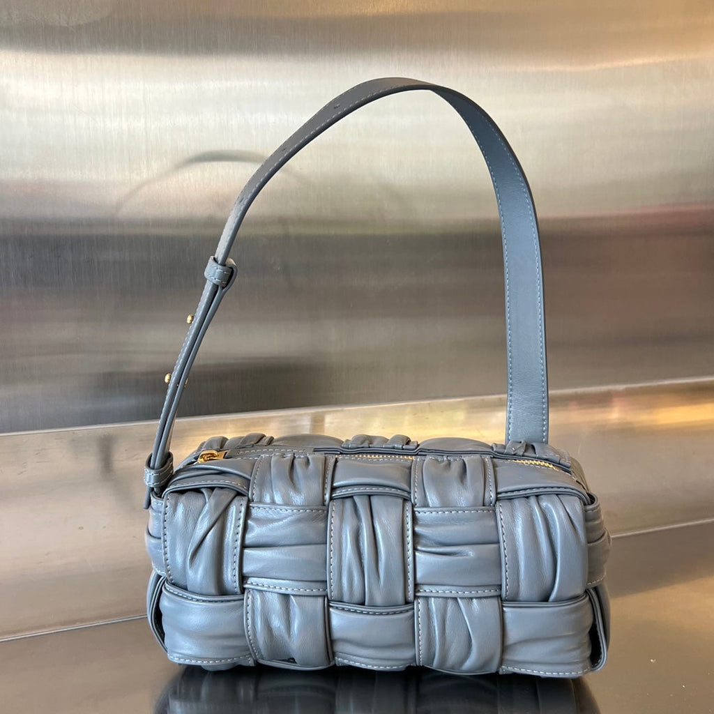 BOTTEGA VENETA SMALL BRICK CASSETTE 23 IN ZINC GRAY SOFT LAMBSKIN