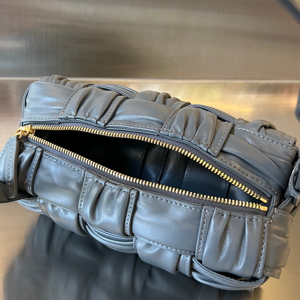 BOTTEGA VENETA SMALL BRICK CASSETTE 23 IN ZINC GRAY SOFT LAMBSKIN