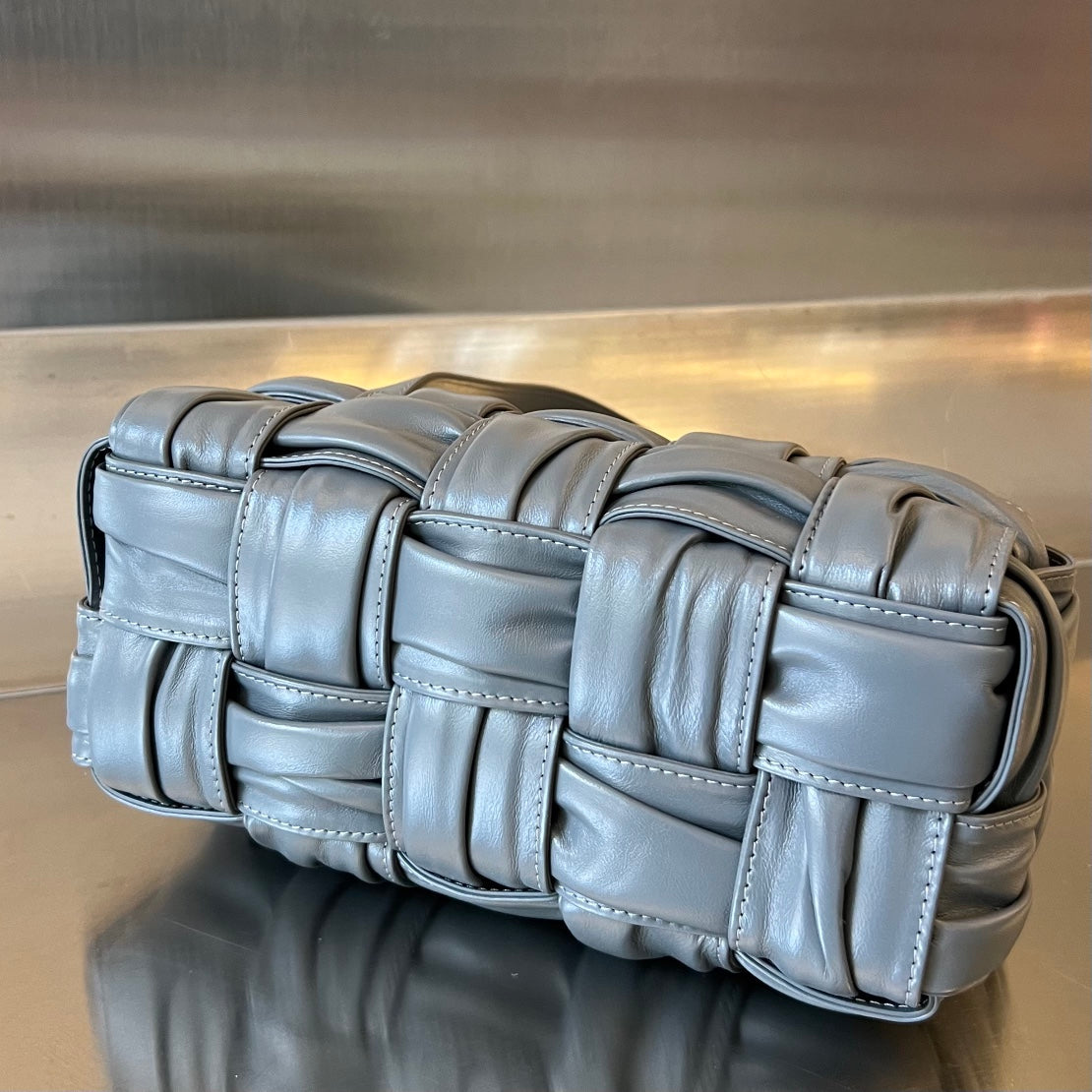 BOTTEGA VENETA SMALL BRICK CASSETTE 23 IN ZINC GRAY SOFT LAMBSKIN
