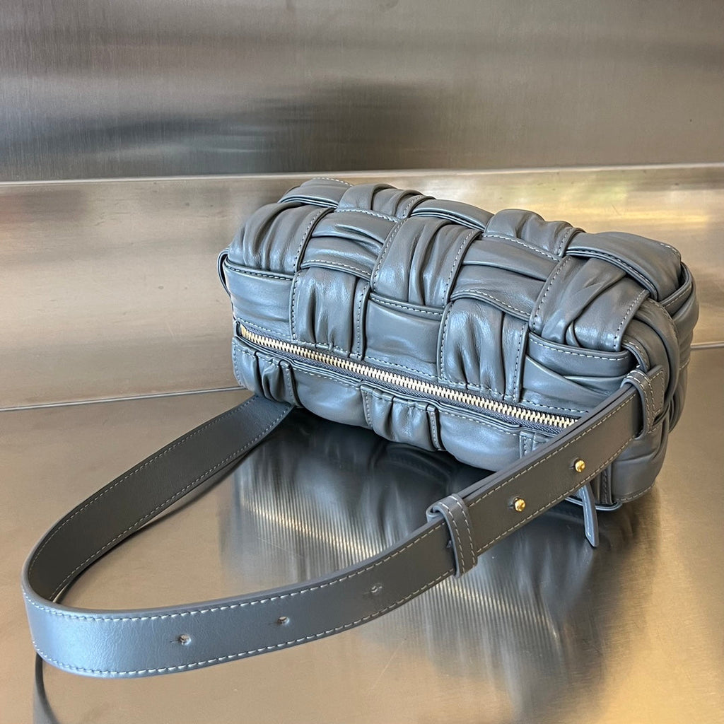 BOTTEGA VENETA SMALL BRICK CASSETTE 23 IN ZINC GRAY SOFT LAMBSKIN