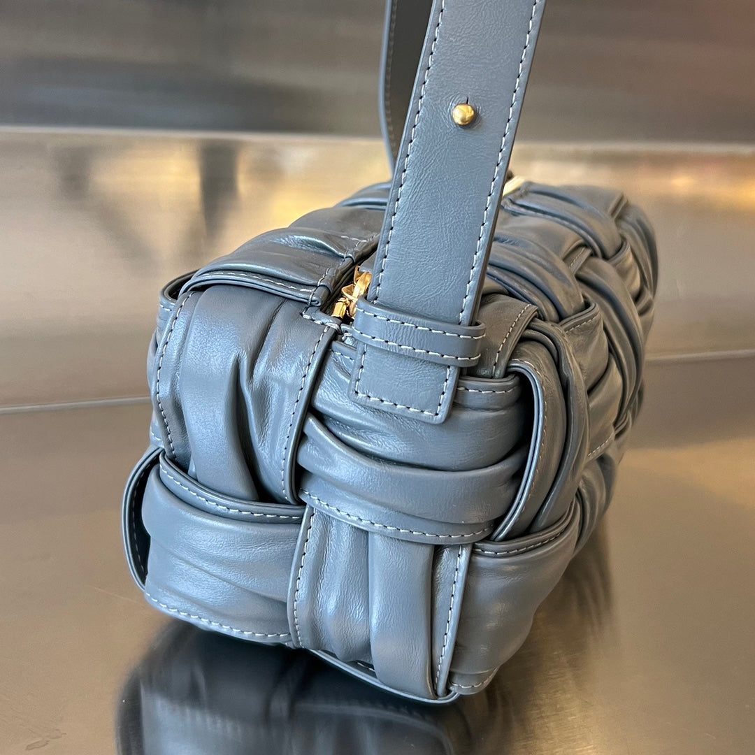 BOTTEGA VENETA SMALL BRICK CASSETTE 23 IN ZINC GRAY SOFT LAMBSKIN