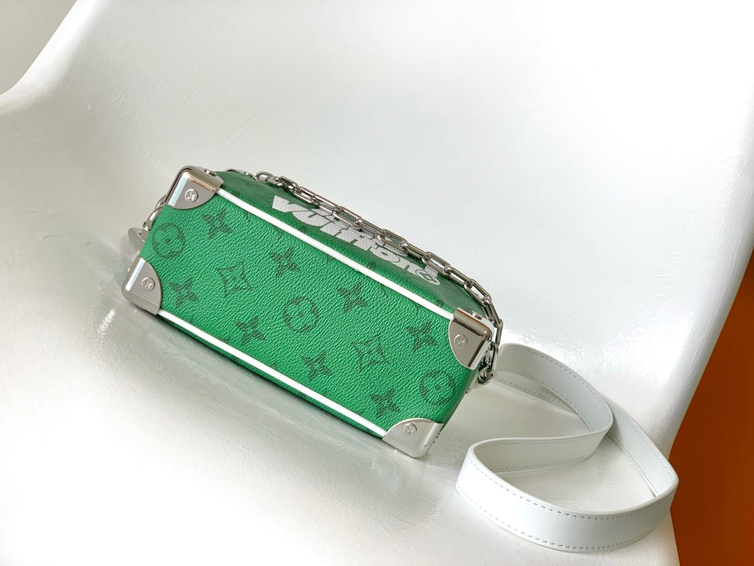 LOUIS VUITTON LV 25S MINI SOFT TRUNK BAG 18 IN FOREST GREEN CALFSKIN SILVER HARDWARE