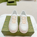 GUCCI EMBOSSED TRAINER WHITE AND PASTEL PINK CALFSKIN