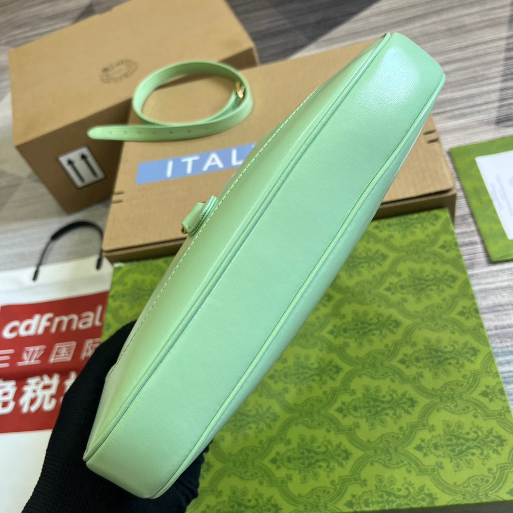 GUCCI JACKIE SMALL 28 SHOULDER BAG IN LIGHT GREEN CALFSKIN