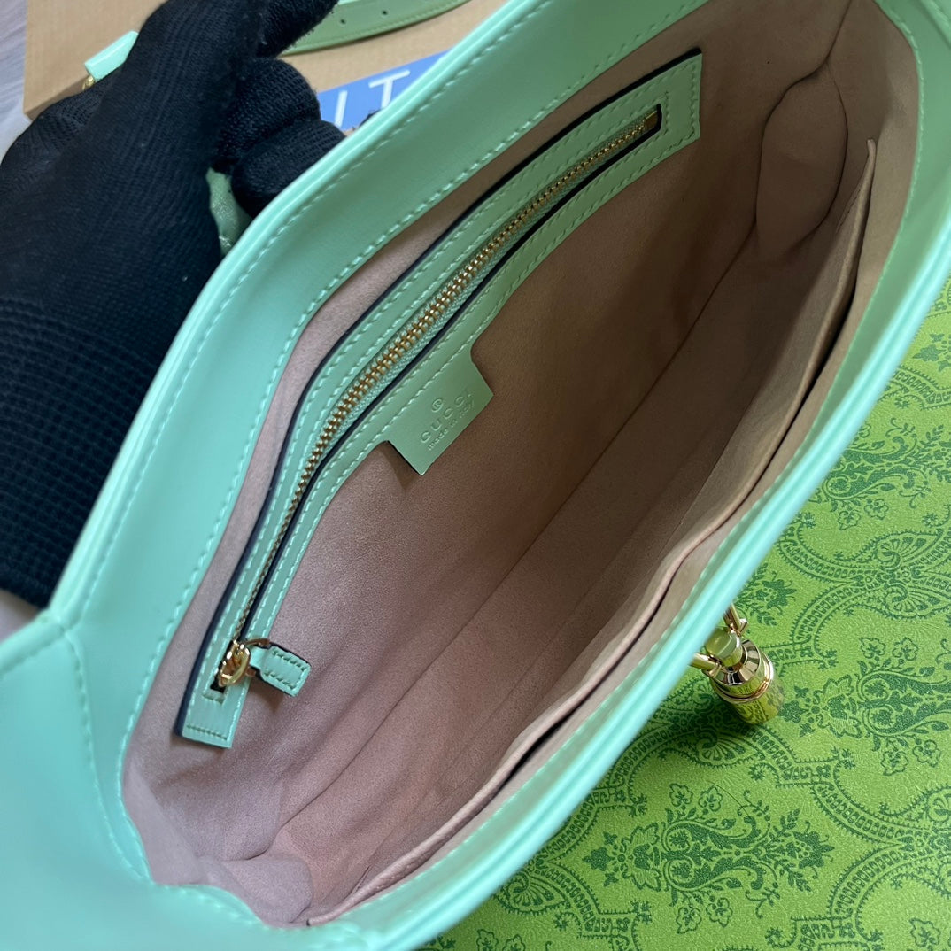 GUCCI JACKIE SMALL 28 SHOULDER BAG IN LIGHT GREEN CALFSKIN