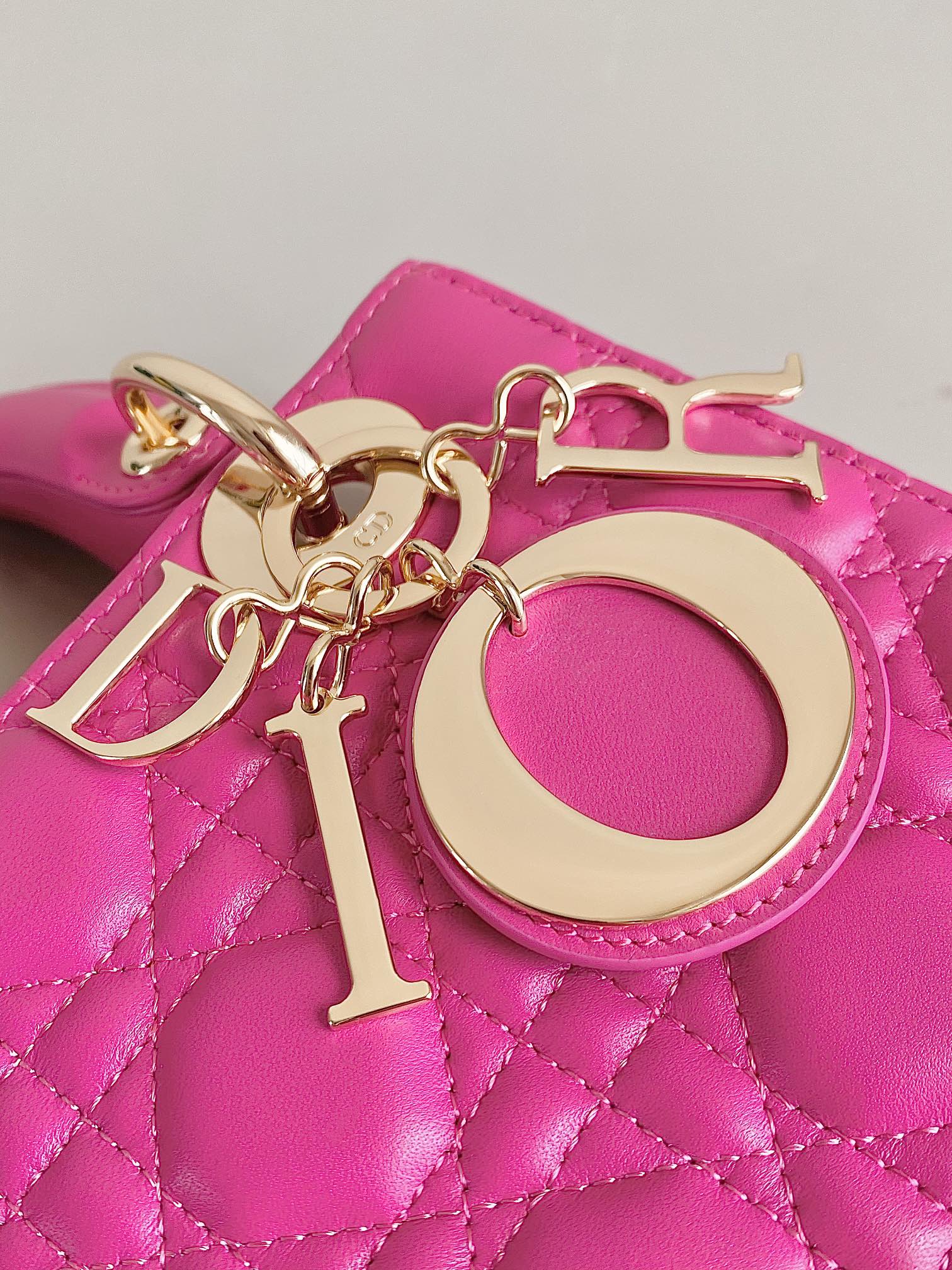 DIOR MEDIUM LADY 20 HANDBAG IN HOT PINK LAMBSKIN