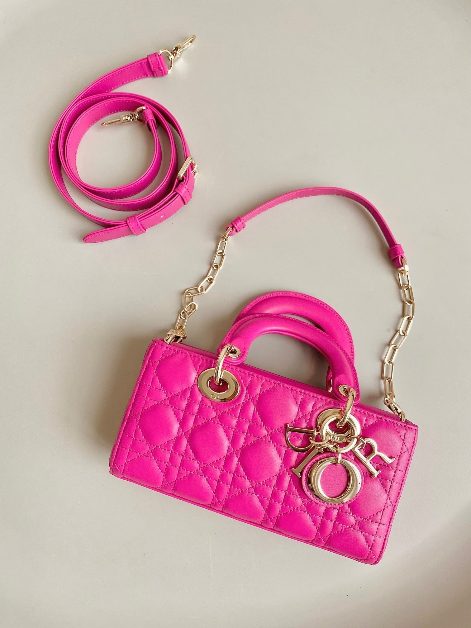 DIOR D-JOY BAG 22 IN HOT PINK LAMBSKIN