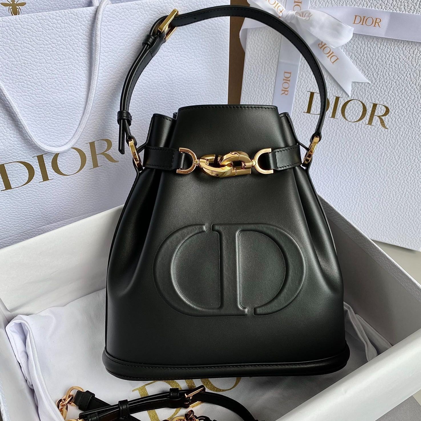 DIOR MEDIUM C'EST 24 IN BLACK CD-EMBOSSED CALFSKIN