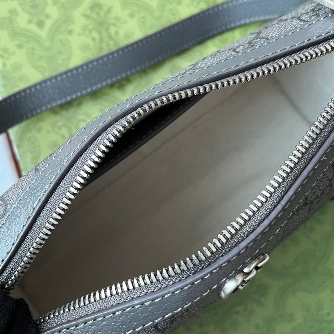 GUCCI OPHIDIA MESSENGER BAG 35 IN GREY BLACK  CALFSKIN