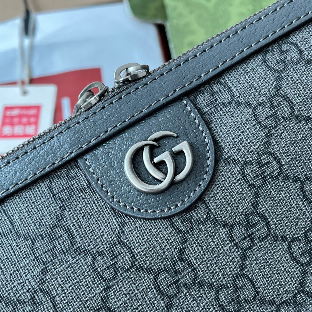 GUCCI OPHIDIA MESSENGER BAG 35 IN GREY BLACK  CALFSKIN