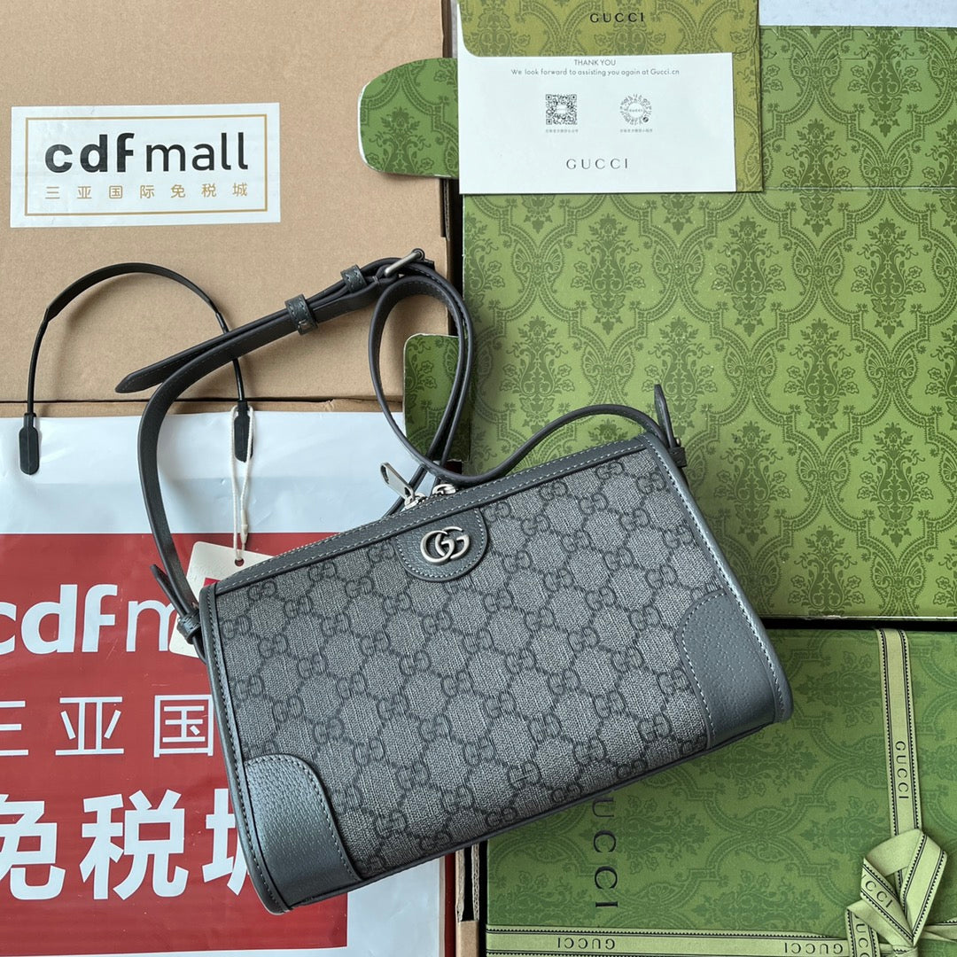 GUCCI OPHIDIA MESSENGER BAG 35 IN GREY BLACK  CALFSKIN