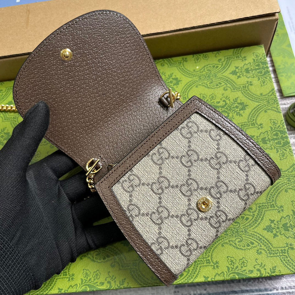 GUCCI BLONDIE INTERLOCK MINI SHOULDER BAG 12 IN BEIGE CANVAS AND DARK BROWN CALFSKIN TRIM