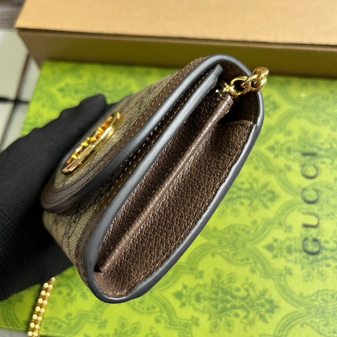 GUCCI BLONDIE INTERLOCK MINI SHOULDER BAG 12 IN BEIGE CANVAS AND DARK BROWN CALFSKIN TRIM