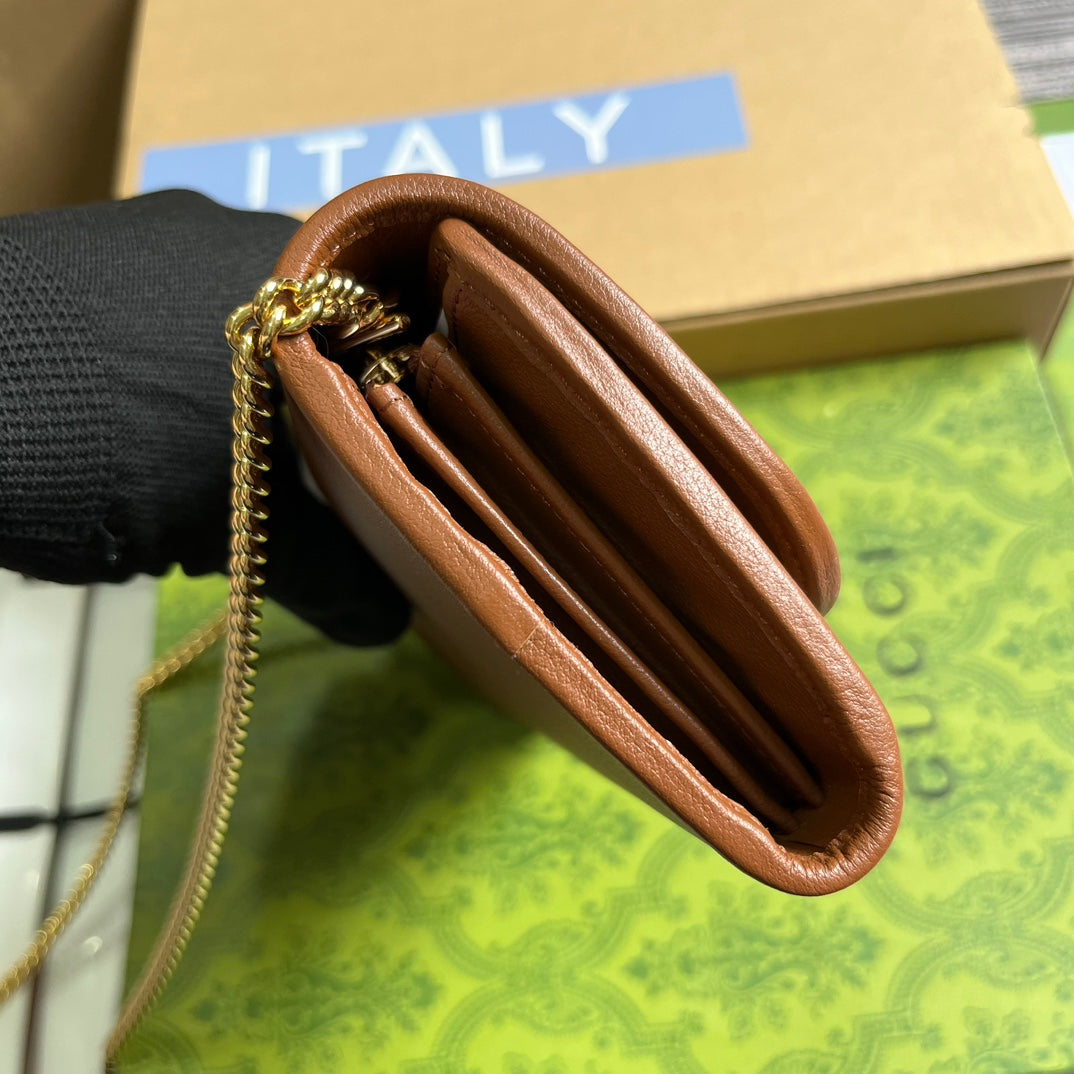 GUCCI BLONDIE SHOULDER BAG 21 IN BRONZE BROWN CALFSKIN GOLD HARDWARE