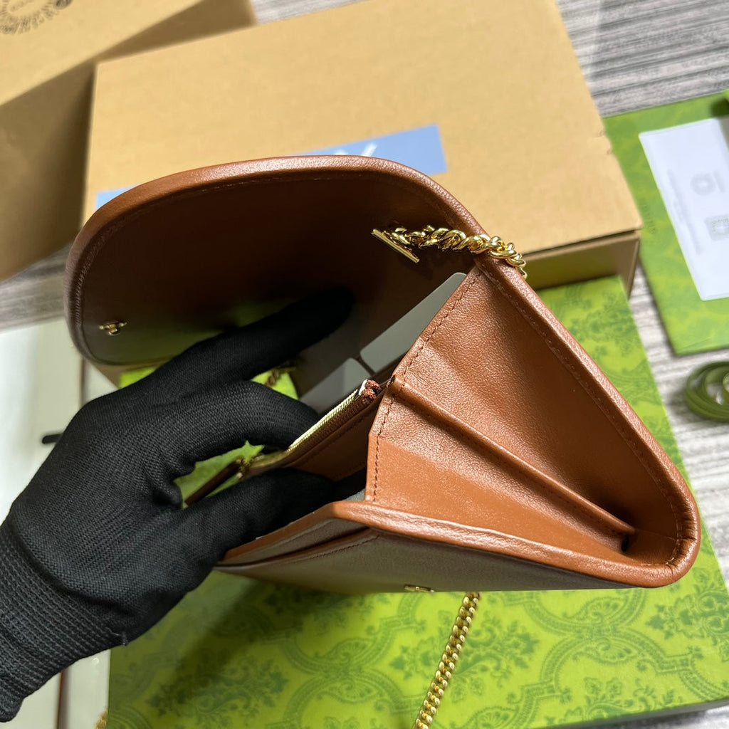 GUCCI BLONDIE SHOULDER BAG 21 IN BRONZE BROWN CALFSKIN GOLD HARDWARE