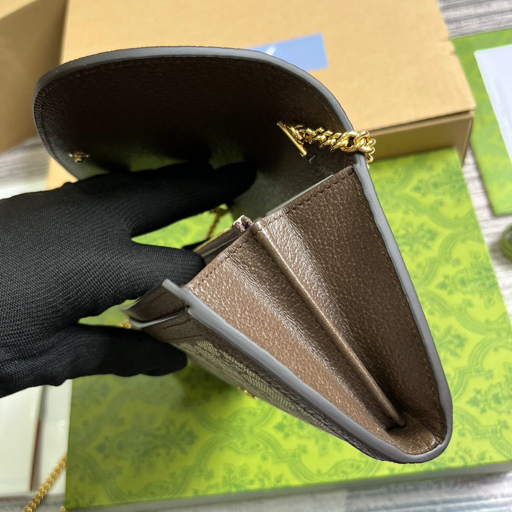GUCCI BLONDIE SHOULDER BAG 21 IN BEIGE MONOGRAM CANVAS AND DARK BROWN CALFSKIN TRIM GOLD HARDWARE