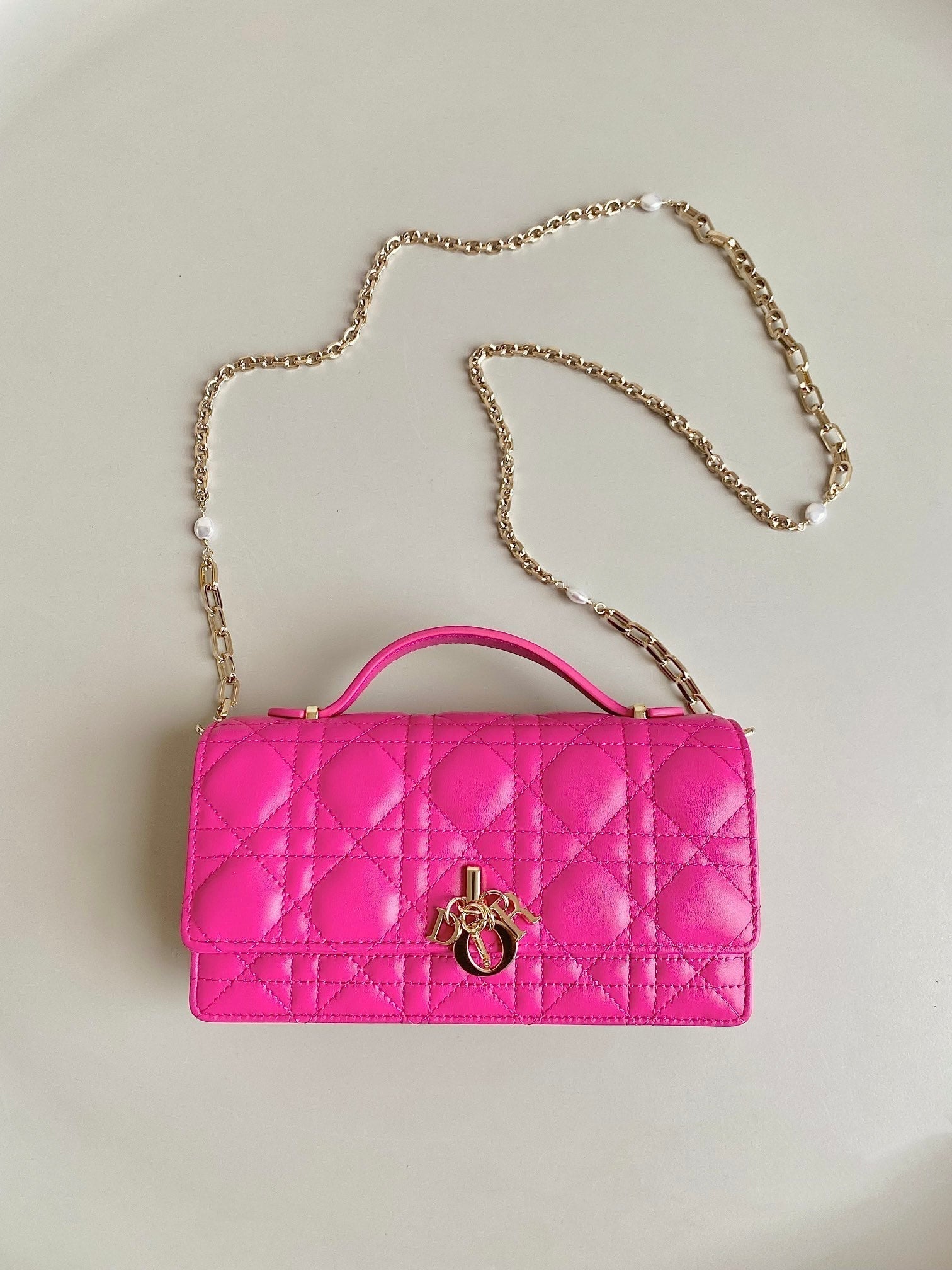 DIOR MICRO LADY 12 BAG IN HOT PINK LAMBSKIN