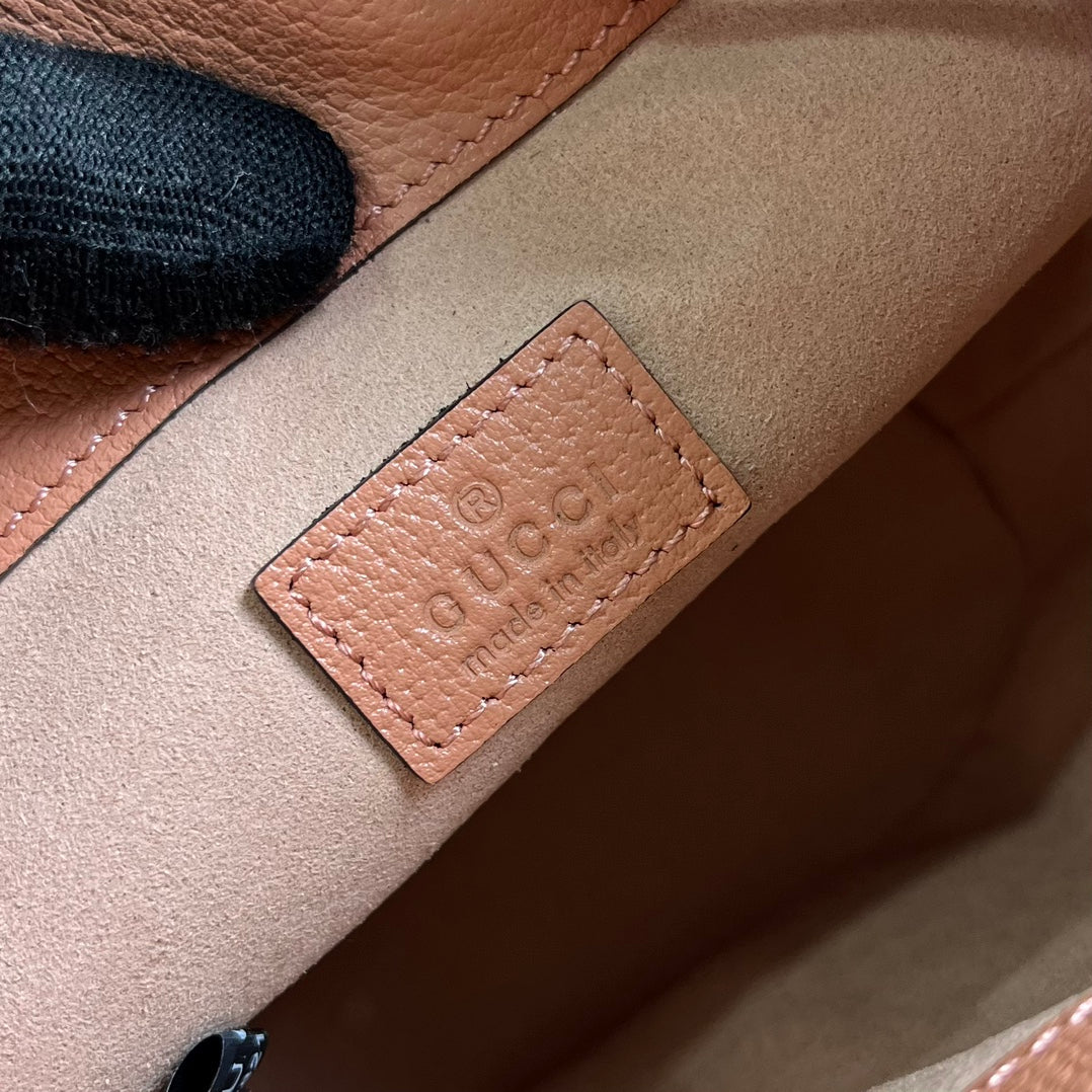 GUCCI OPHIDIA MINI 19 BUCKET LIGHT PINK CANVAS AND CALFSKIN