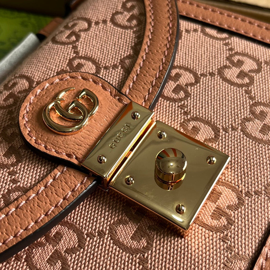 GUCCI OPHIDIA MINI 17 HANDBAG IN LIGHT PINK CANVAS