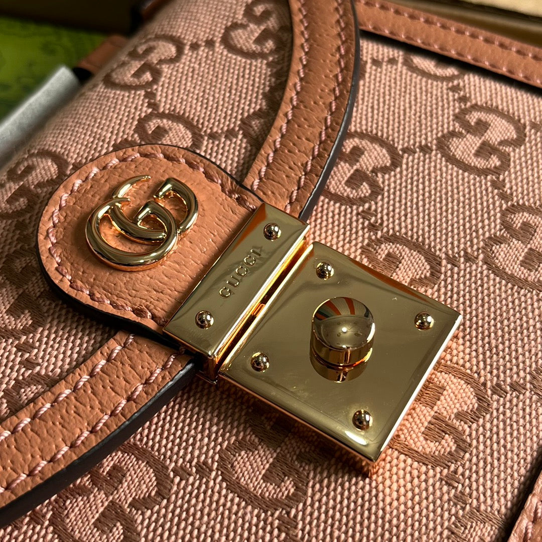 GUCCI OPHIDIA MINI 17 HANDBAG IN LIGHT PINK CANVAS