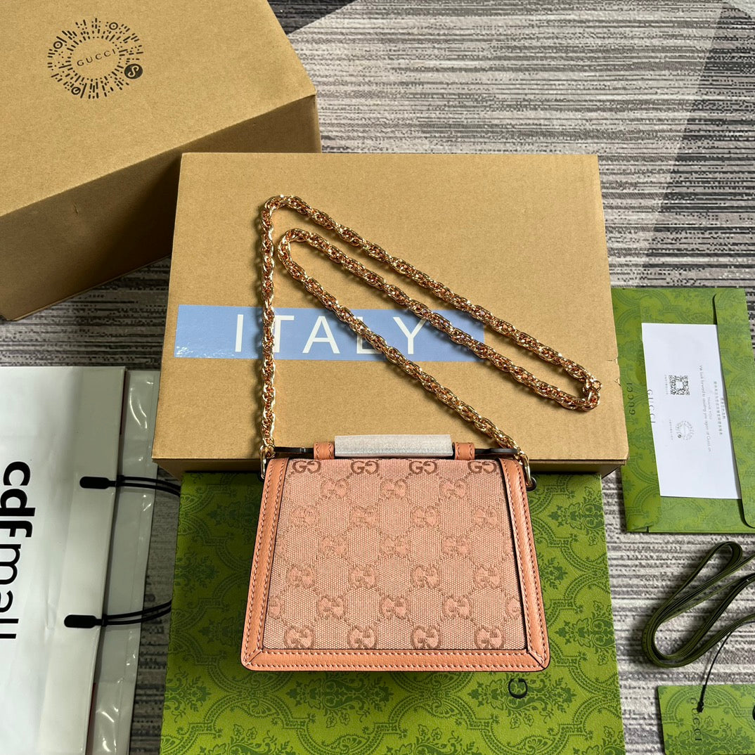 GUCCI OPHIDIA MINI 17 HANDBAG IN LIGHT PINK CANVAS