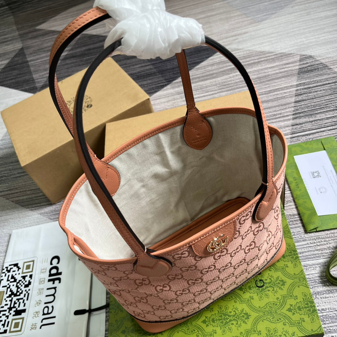 GUCCI OPHIDIA SMALL 25 TOTE BAG IN LIGHT PINK CANVAS