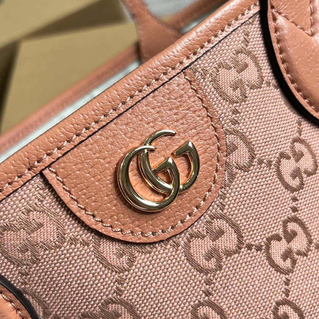 GUCCI OPHIDIA SMALL 25 TOTE BAG IN LIGHT PINK CANVAS