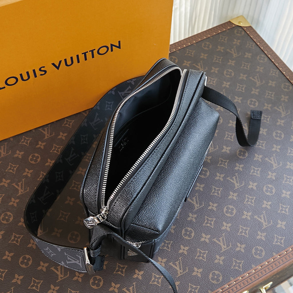 LOUIS VUITTON OUTDOOR MESSENGER 26 IN BLACK TAIGA LEATHER MIX MONOGRAM ECLIPSE CANVAS
