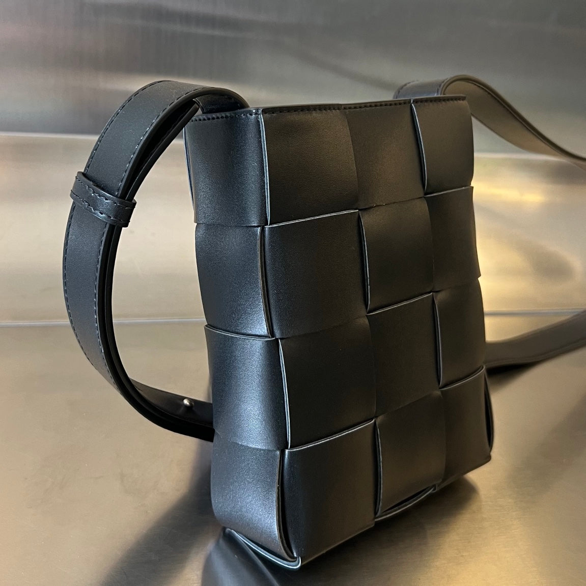 BOTTEGA VENETA PHONE BAG 18 IN BLACK LAMBSKIN