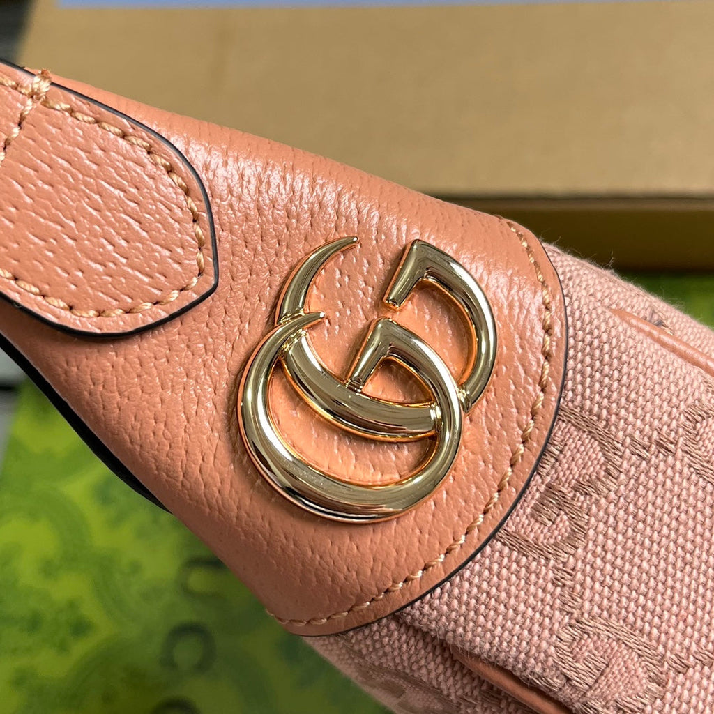 GUCCI OPHIDIA  MINI 20 BAG IN LIGHT PINK CANVAS AND CALFSKIN