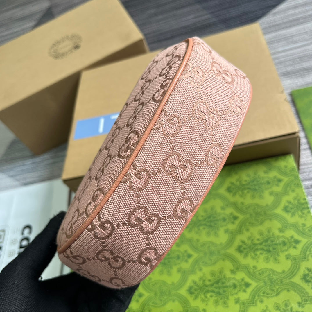 GUCCI OPHIDIA  MINI 20 BAG IN LIGHT PINK CANVAS AND CALFSKIN