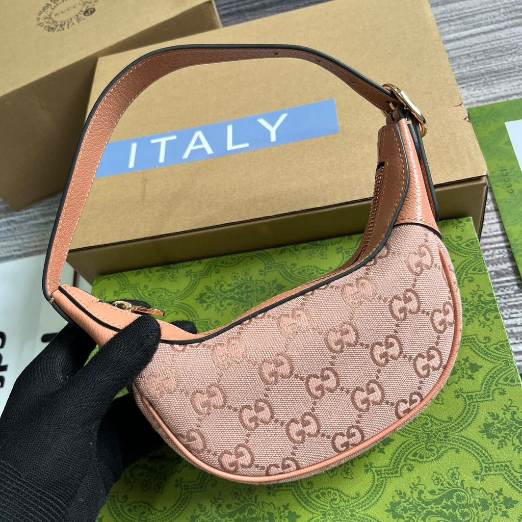 GUCCI OPHIDIA  MINI 20 BAG IN LIGHT PINK CANVAS AND CALFSKIN