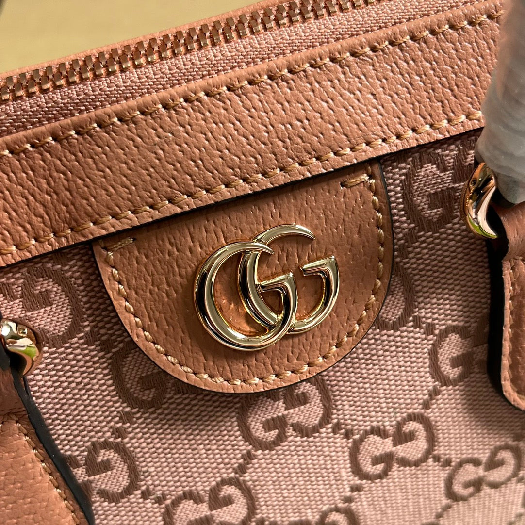 GUCCI OPHIDIA SMALL 24 TOTE BAG IN BLUSH PINK CANVAS AND CALFSKIN