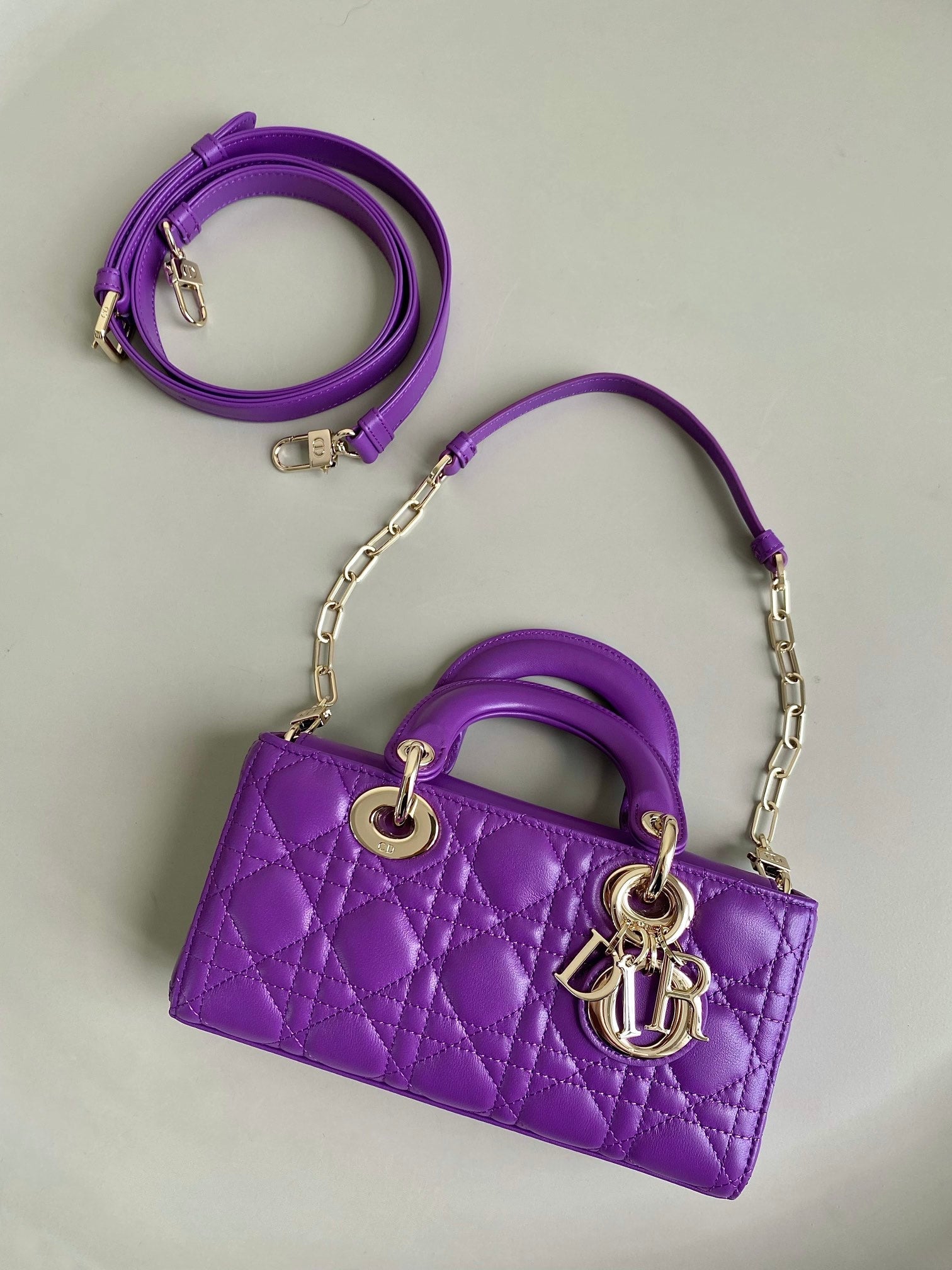 DIOR D-JOY BAG 22 IN VIOLET PURPLE LAMBSKIN
