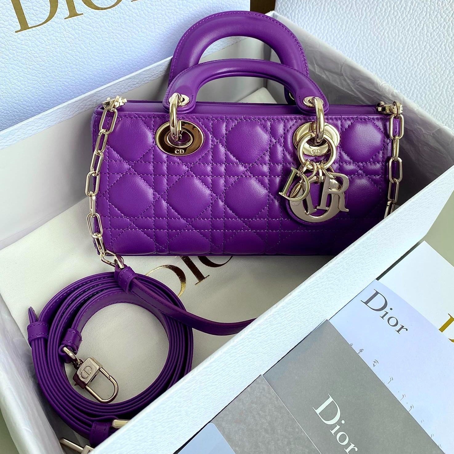 DIOR D-JOY BAG 22 IN VIOLET PURPLE LAMBSKIN