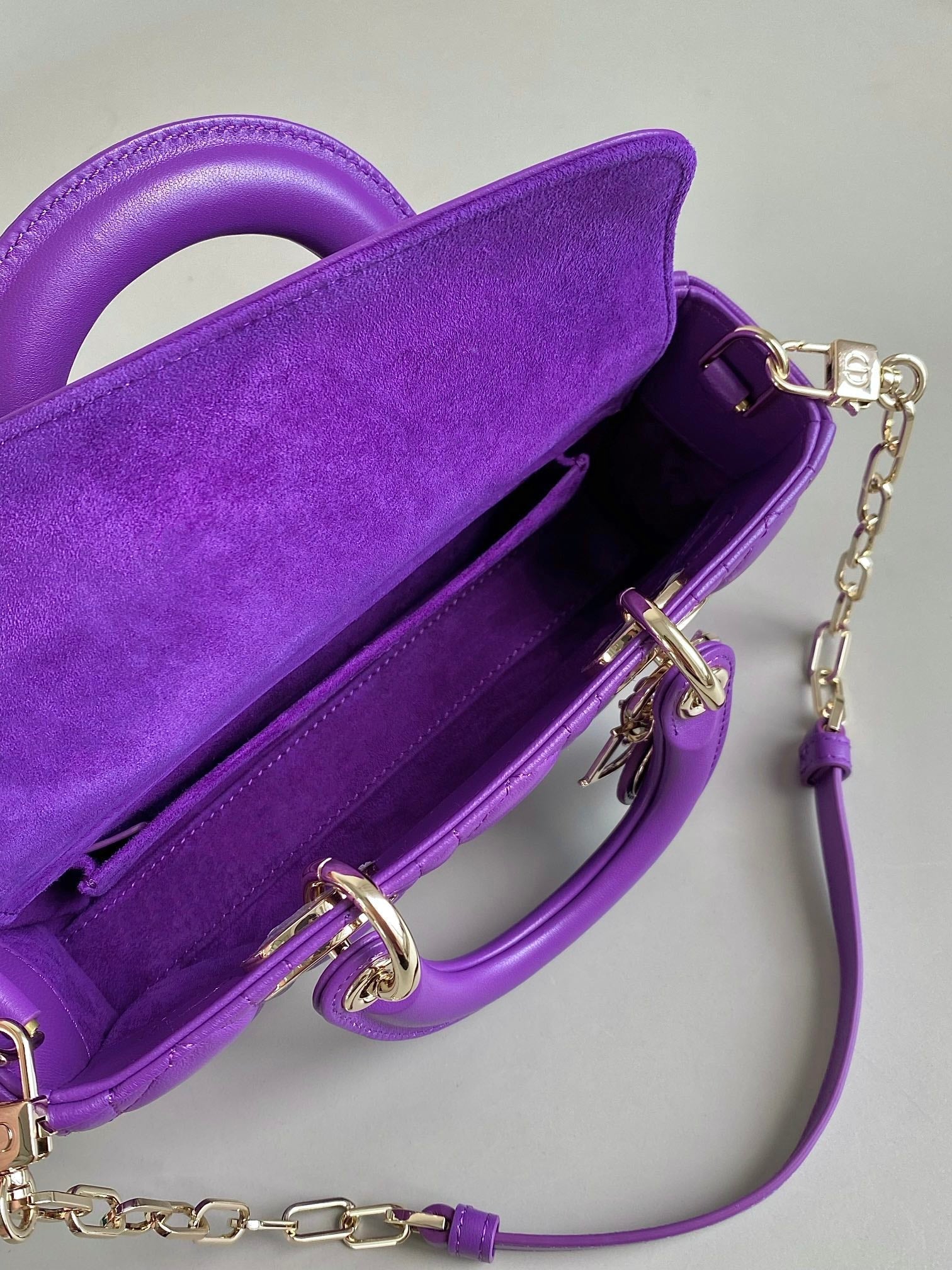DIOR D-JOY BAG 22 IN VIOLET PURPLE LAMBSKIN