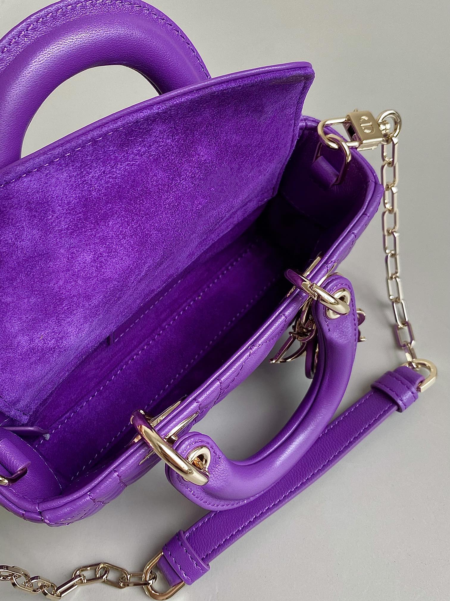 DIOR MINI D-JOY BAG 17 IN VIOLET PURPLE LAMBSKIN