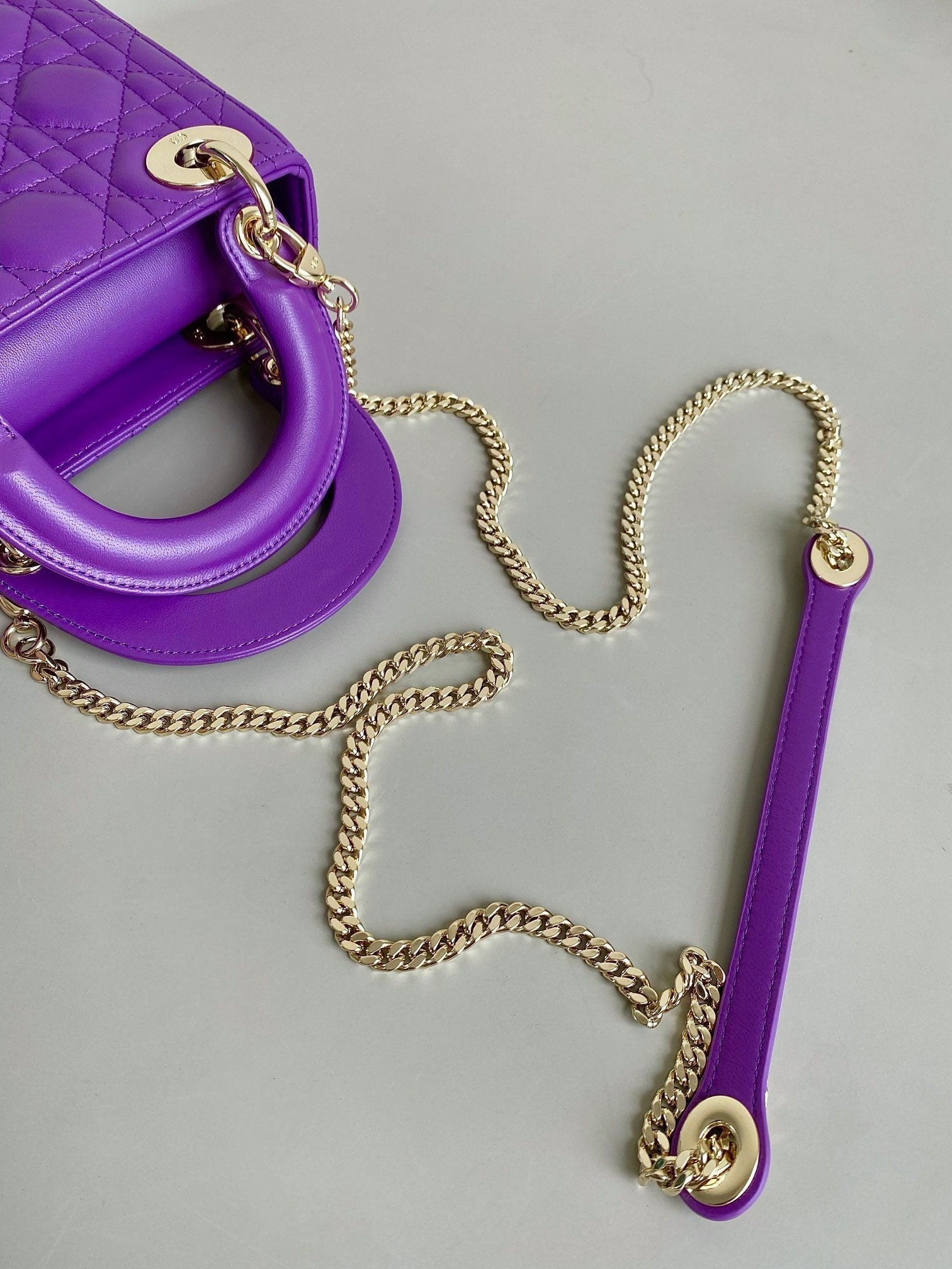 DIOR LADY 17 IN VIOLET PURPLE LAMBSKIN WITH CANNAGE PATTERN