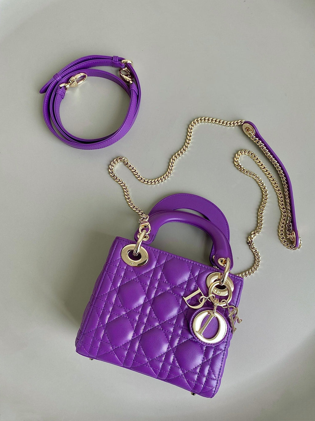 DIOR LADY 17 IN VIOLET PURPLE LAMBSKIN WITH CANNAGE PATTERN