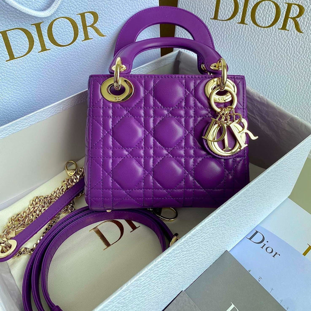 DIOR LADY 17 IN VIOLET PURPLE LAMBSKIN WITH CANNAGE PATTERN
