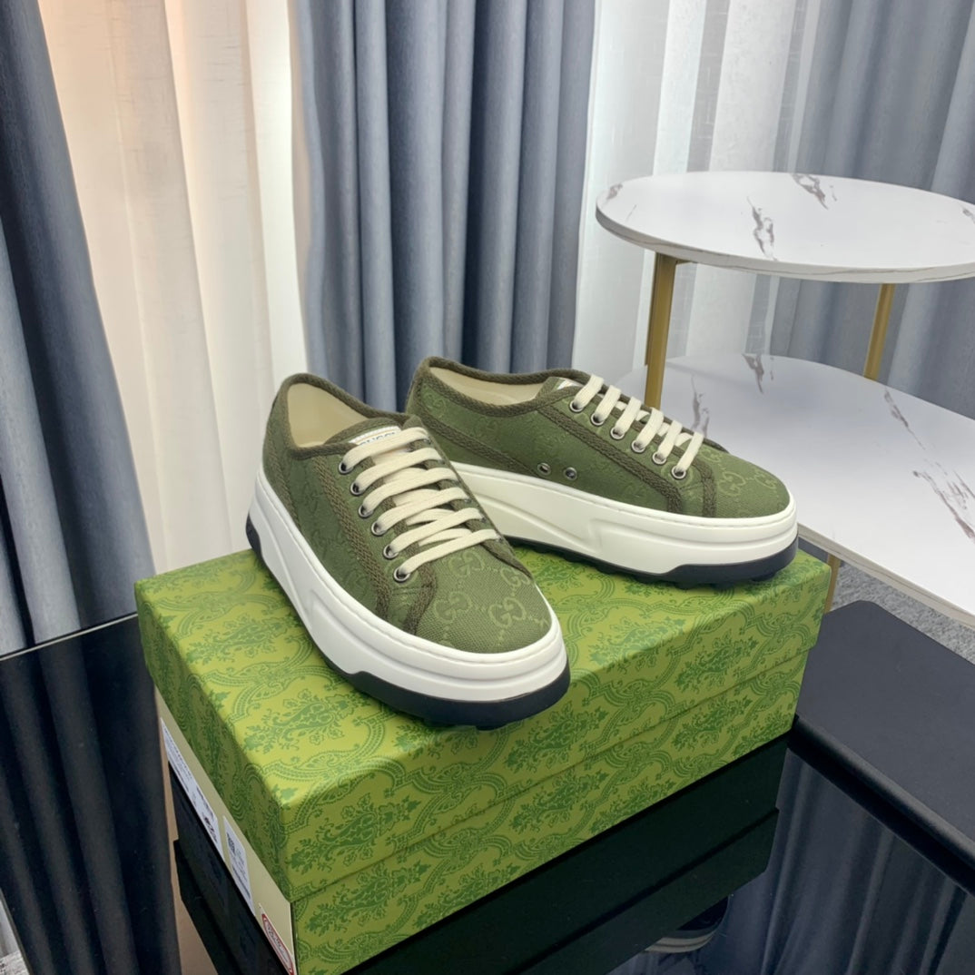 GUCCI SNEAKER FLATFORM OLIVE GREEN CANVAS