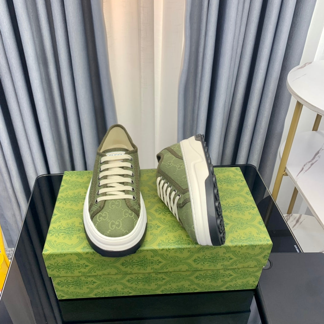 GUCCI SNEAKER FLATFORM OLIVE GREEN CANVAS