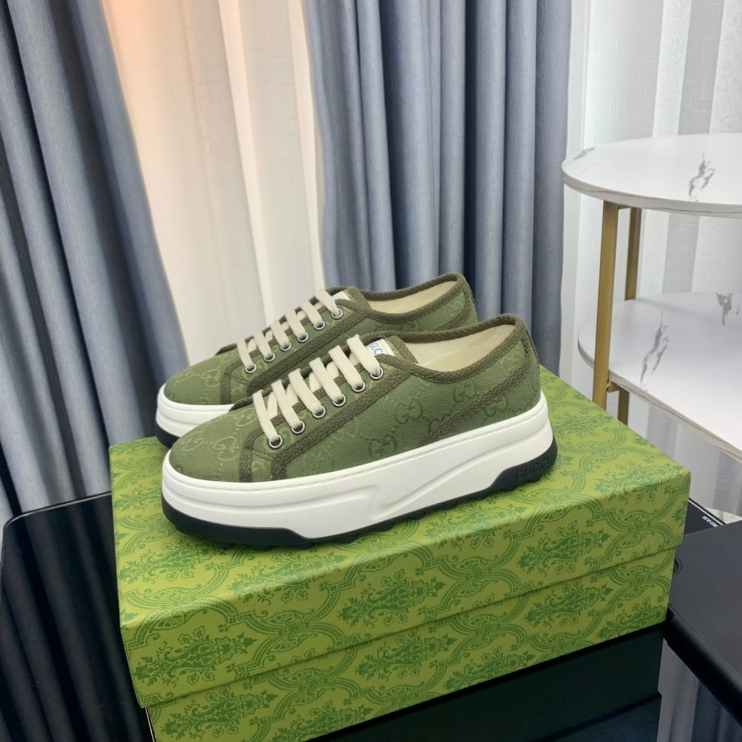 GUCCI SNEAKER FLATFORM OLIVE GREEN CANVAS